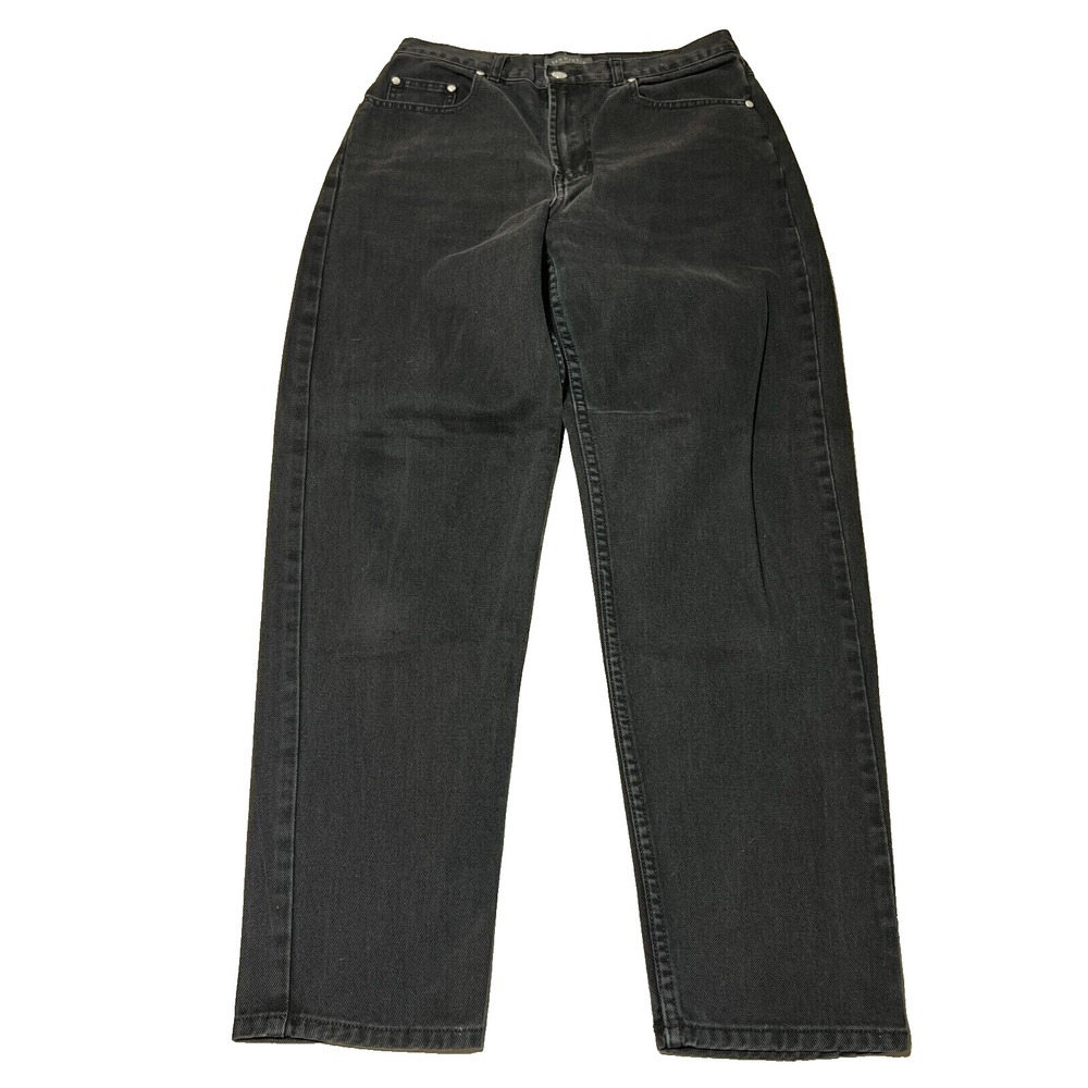 Vintage Black Jeans Womens 8 Dark Wash Straight Leg Retro Boot Cut Wide Leg